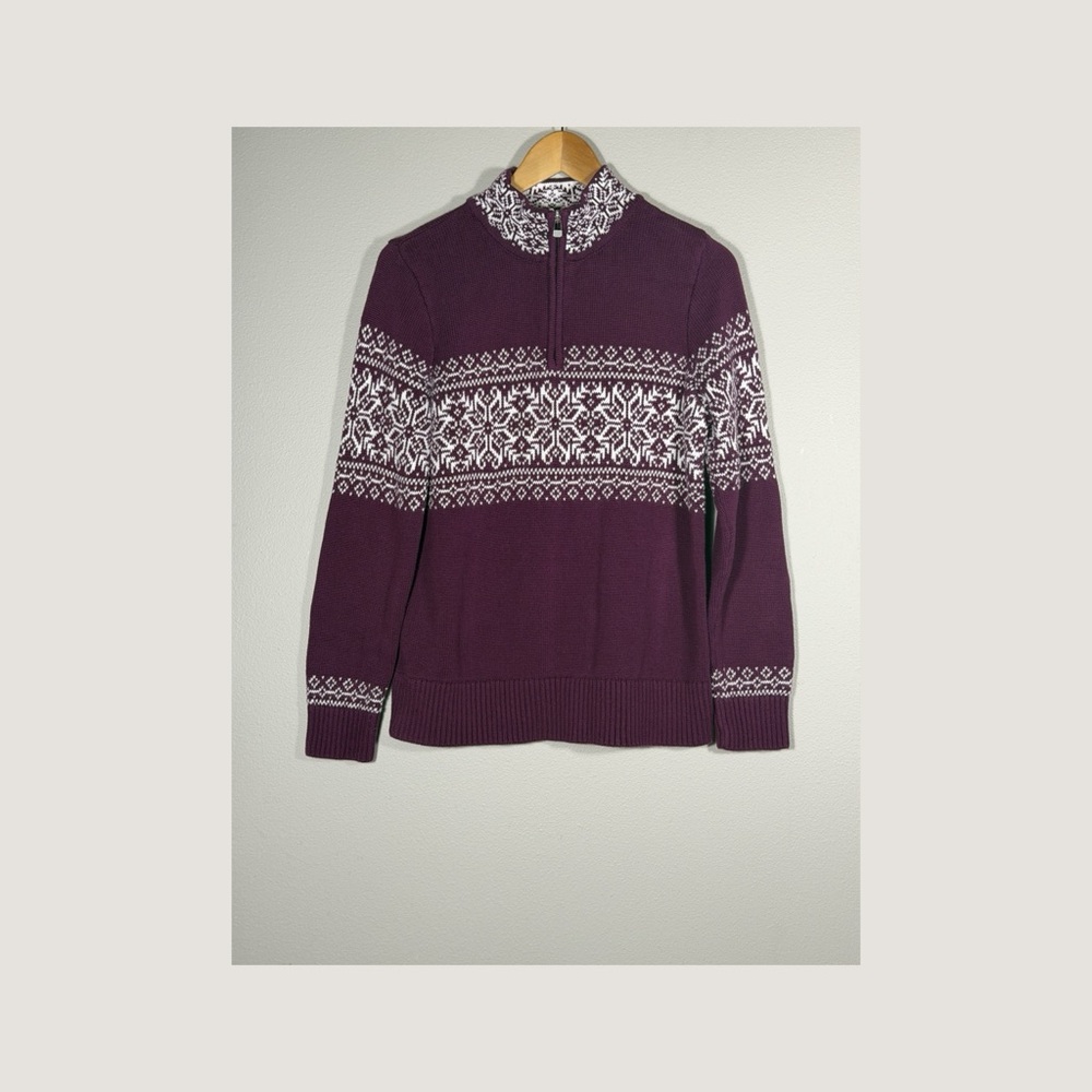 Christopher & Banks Purple and White Fair Isle Half-Zip Sweater